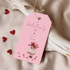 Alla hjärtans dag – Vintage flicka med hjärtbukett Presentetikett