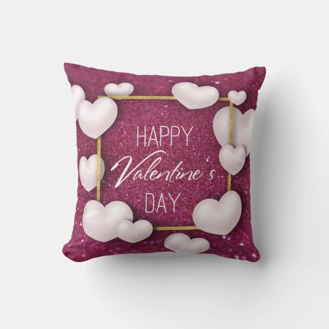 Alla hjärtans dag Vita Hearts Glitter - Pillow Kudde (Framsida)