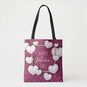Alla hjärtans dag Vita Hjärter Glitter - Tote Bag Tygkasse