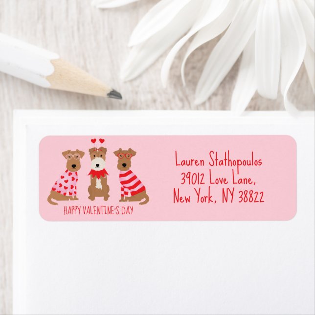 Alla hjärtans dag Welsh Wire Fox Terrier Hundar Returadress Etikett (Insitu)