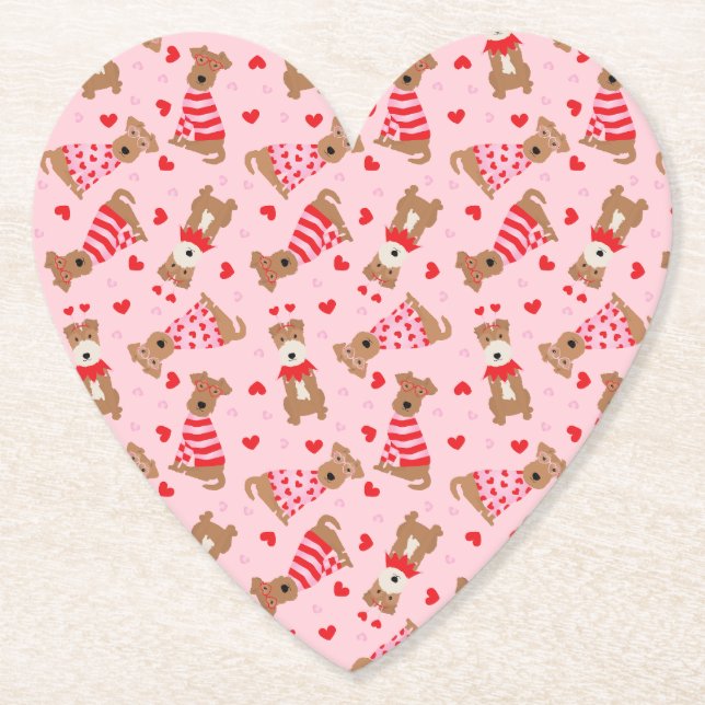 Alla hjärtans dag Welsh Wire Fox Terrier Hundar Underlägg Papper (Framsida)