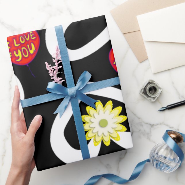 Alla hjärtans dag Wrapping Papper Black Presentpapper (Gåvor)