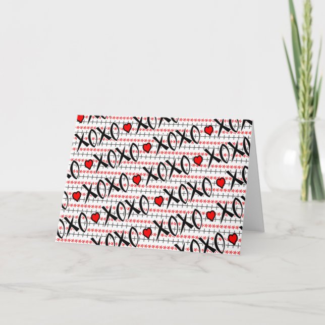 Alla hjärtans dag, XOXO Red Black White Design Helgkort (Framsida)