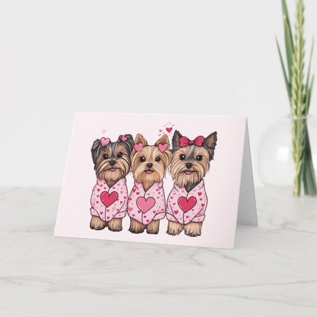 Alla hjärtans dag Yorkie Hundar Helgkort (Framsida)