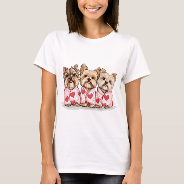 Alla hjärtans dag Yorkshire Terrier Hundar T Shirt (Framsida)