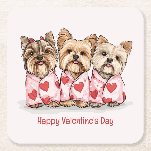 Alla hjärtans dag Yorkshire Terrier Hundar Underlägg Papper Kvadrat (Framsidan)