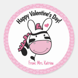 Alla hjärtans dag Zebra Cute Rosa Hearts Runt Klistermärke