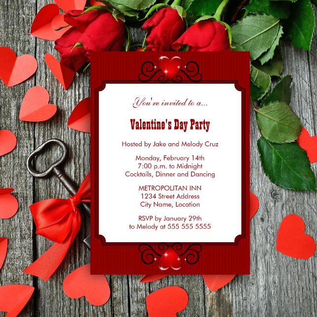 Alla hjärtans dagars bjudande inbjudningar (Valentine's Day party invitation front view.)