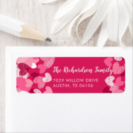 Alla hjärtans dagars Rosa Hearts Anpassningsbar Re Returadress Etikett