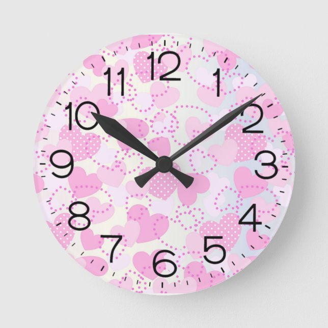 Alla hjärtans dagars Rosa Hearts Background Rund Klocka (Framsida)