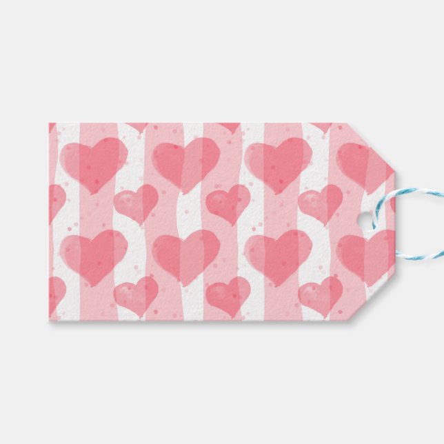 Alla hjärtans dagars vattenfärgshjärtan presentetikett (Framsidan (Horisontell))