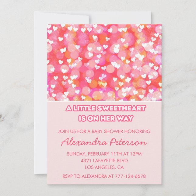 Alla hjärtans dags baby shower inbjudan söt rosa (Framsida)