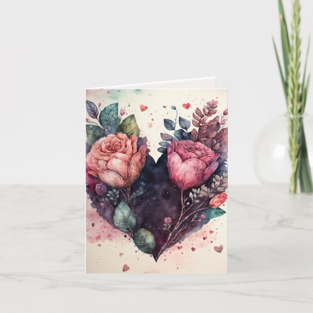 Alla hjärtans dags blommande hjärtkort för din äls kort (Framsida)