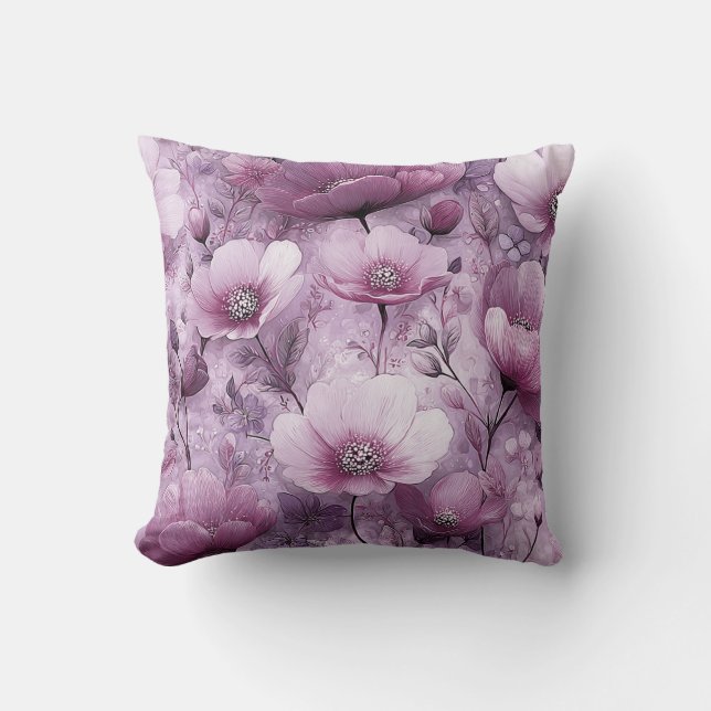 Alla hjärtans dags blommande romantiska lila viol kudde (Framsida)