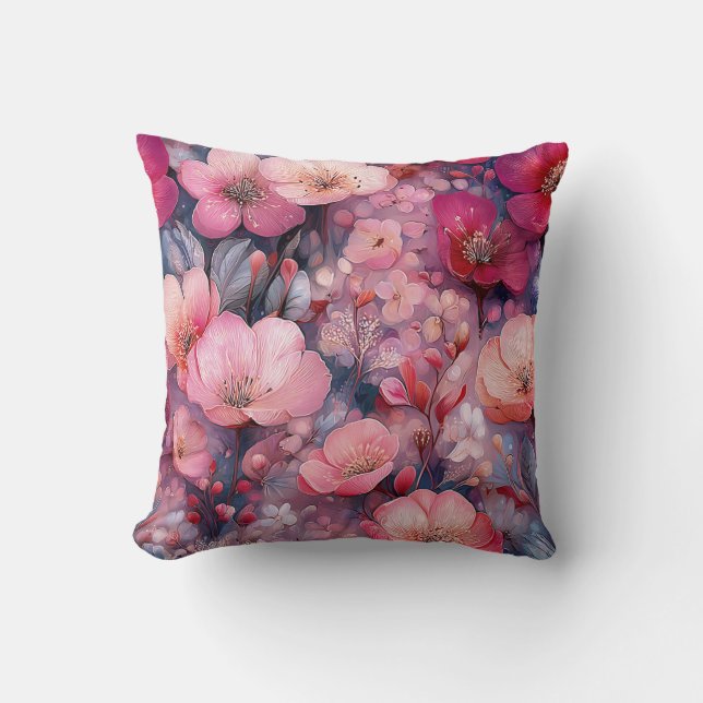 Alla hjärtans dags blomster Romantisk rosa magenta Kudde (Framsida)