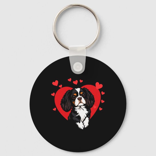 Alla hjärtans dags Cavalier King Charles Spaniel  Nyckelring (Framsida)