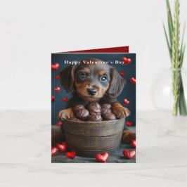 Alla hjärtans dags Dachshund-valp Röda hjärtan  Kort