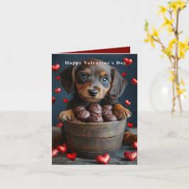 Alla hjärtans dags Dachshund-valp Röda hjärtan Kort