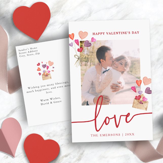 Alla hjärtans dags-foto helg vykort (Watercolor Valentine's Day Photo Holiday Postcard)