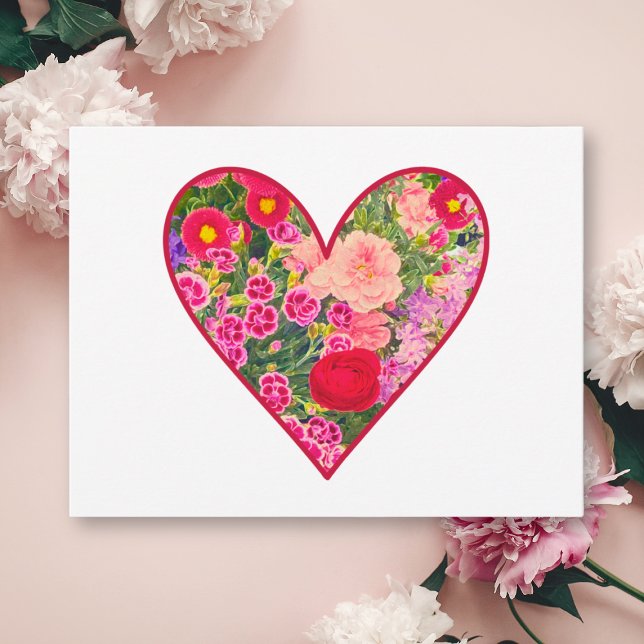 Alla hjärtans dags-gåva - Rosa blommande hjärta kä Kort (Skapare uppladdad)