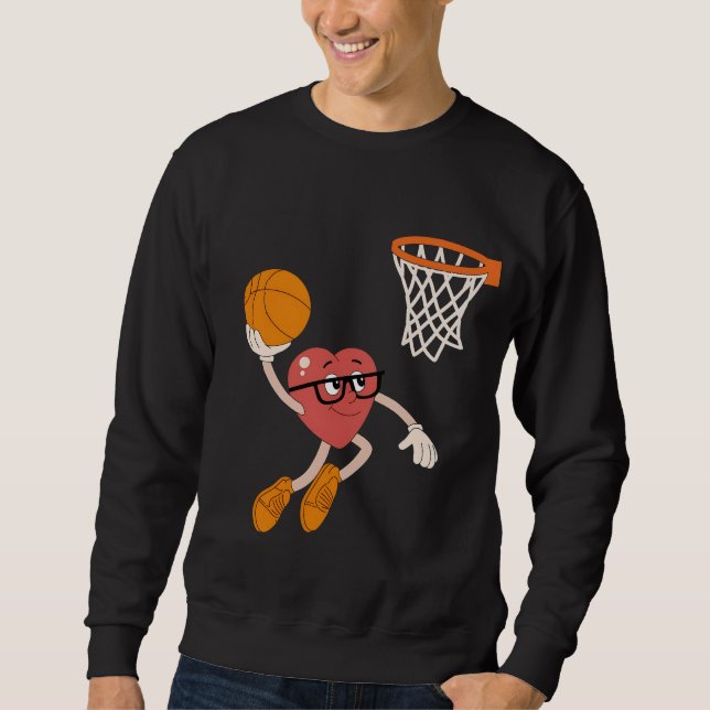 Alla hjärtans dags hjärta dunkar söt basket lång ärmad tröja (Framsida)