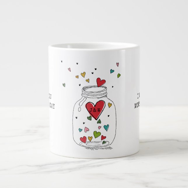 Alla hjärtans dags hjärtan i burk med monogram jumbo mugg (Framsidan)