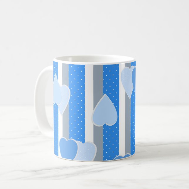 Alla hjärtans dags hjärtan på randig bakgrund  kaffemugg (Framsida vänster)