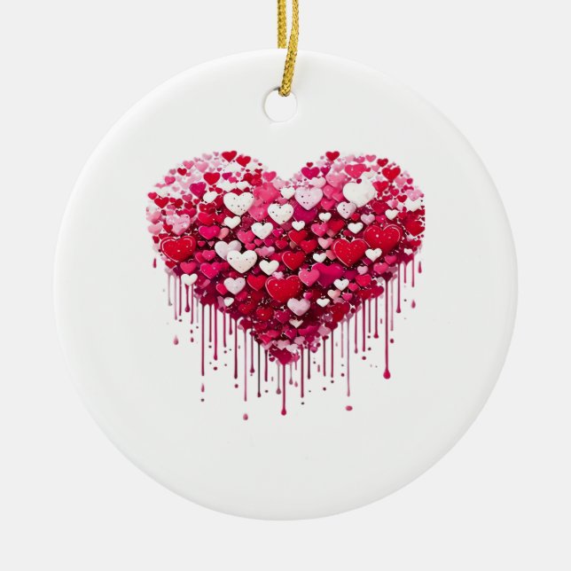Alla hjärtans dags hjärtformade designs stänk måla julgransprydnad keramik (Framsidan)
