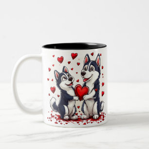 🐾 Alla hjärtans dags Husky-hund-gåva för par 🎁💘 Två-Tonad Mugg