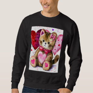 Alla hjärtans dags kärlek hjärta katt teddy flickv lång ärmad tröja
