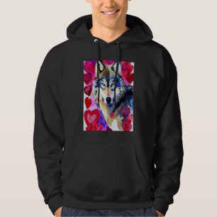 Alla hjärtans dags kärlek hjärta söt varg flickvän hoodie