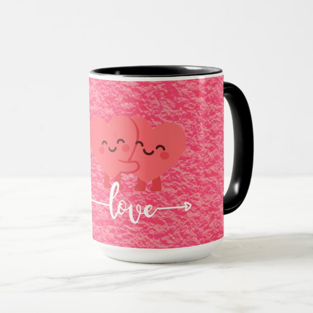 Alla hjärtans dags kärleksmugg – Rosa hjärtan desi Mugg (Framsida höger)