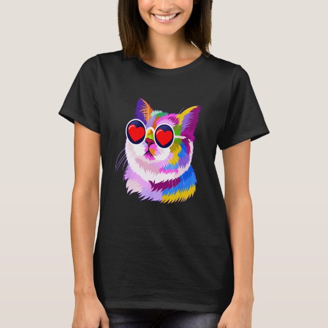 Alla hjärtans dags katt hjärtan söt t shirt (Framsida)