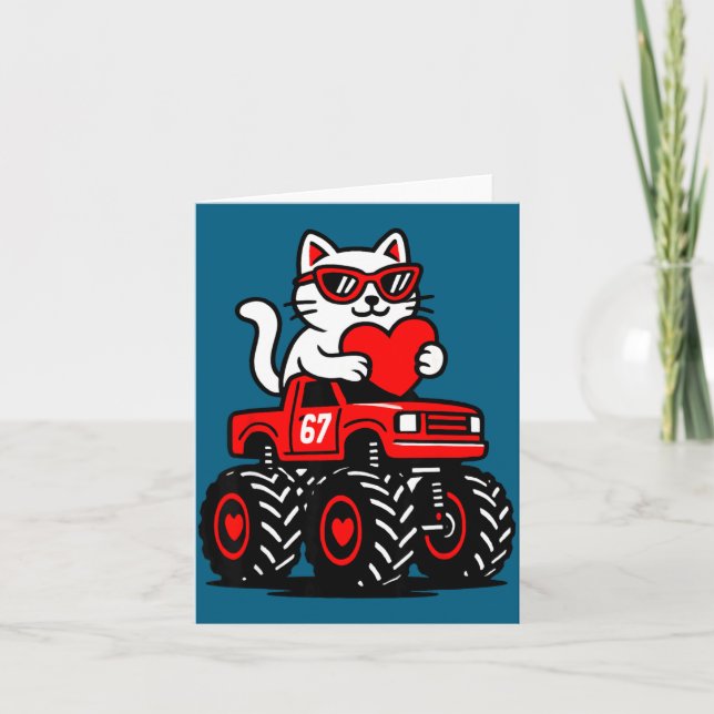Alla hjärtans dags katt som kör lastbil illustrati kort (Framsida)