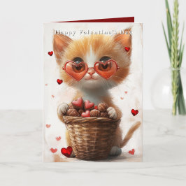 Alla hjärtans dags korg med gingerkatt hjärtan kort