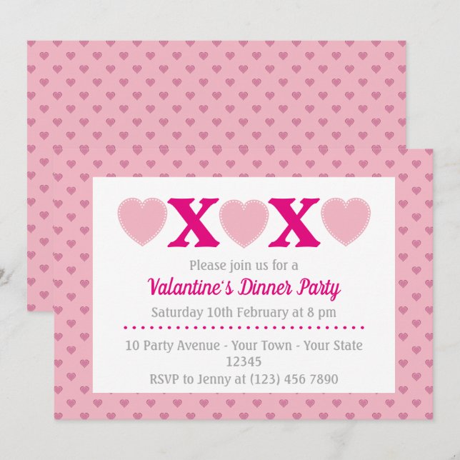 Alla hjärtans dags middagsfest inbjudningar (Fram/baksida)