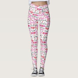 Alla hjärtans dags-ord collage leggings