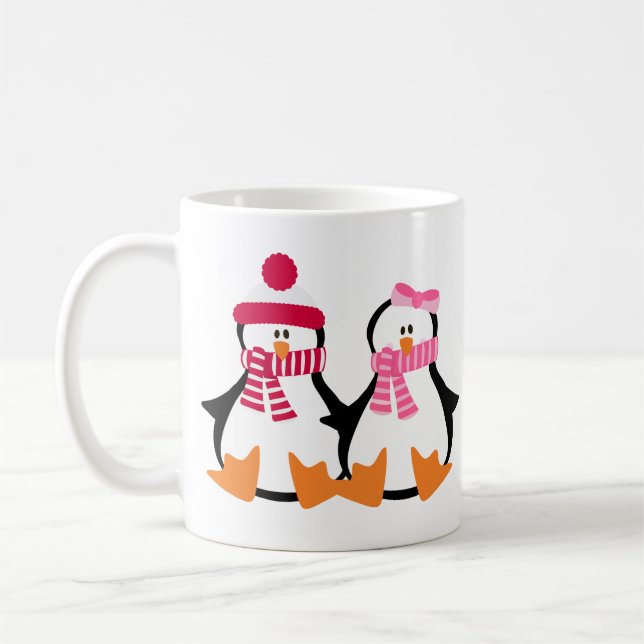 Alla hjärtans dags pingviner kaffemugg (Vänster)