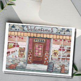 Alla hjärtans dags Pizzabutik Vattenfärgkort Kort