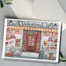 Alla hjärtans dags Pizzabutik Vattenfärgkort