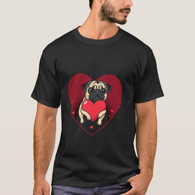 Alla hjärtans dags Pug-hjärta T Shirt (Framsida)