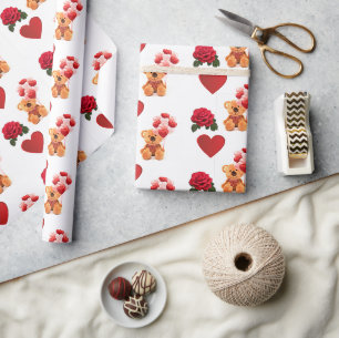 Alla hjärtans dags röda hjärtan Teddybjörn Hantver Presentpapper