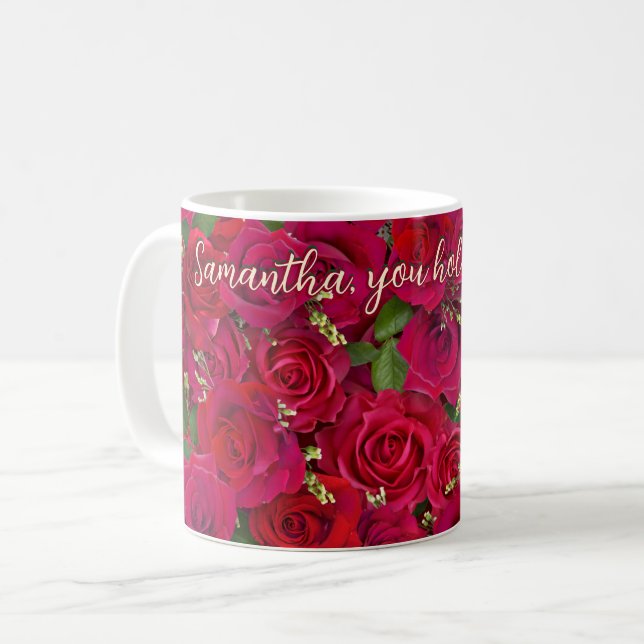Alla hjärtans dags röda rosor anpassad text  kaffemugg (Framsida vänster)