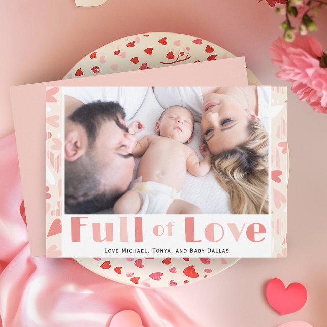 Alla hjärtans dags Rosa Hjärtar Modern Family Phot Julkort (Valentine's Day Pink Hearts Modern Family Photo Holiday Card)