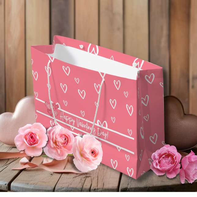 Alla hjärtans dags rosafärgad hjärtmönster (Valentine's Day Blush Heart Pattern Large Gift Bag)