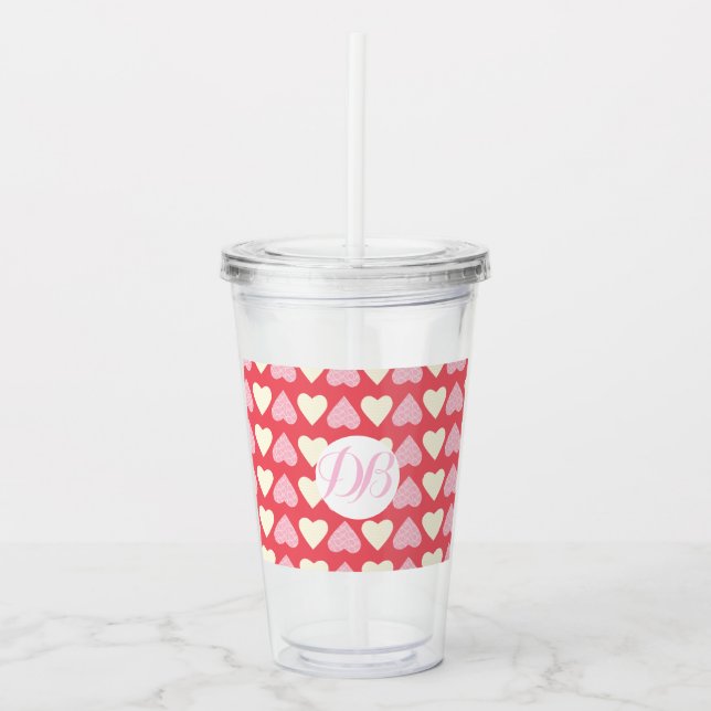 Alla hjärtans dags söta hjärtan monogram take away mugg (Framsida)