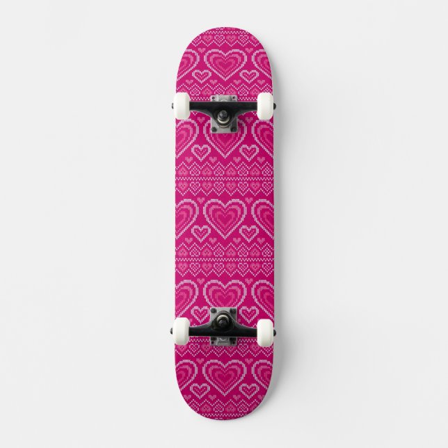 Alla hjärtans dags stickad mönster 2 old school skateboard bräda 21,6 cm (Framsida)