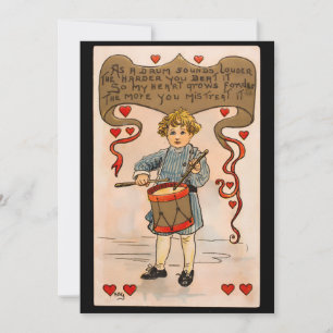 Alla hjärtans dags trumpojke vintage julkort