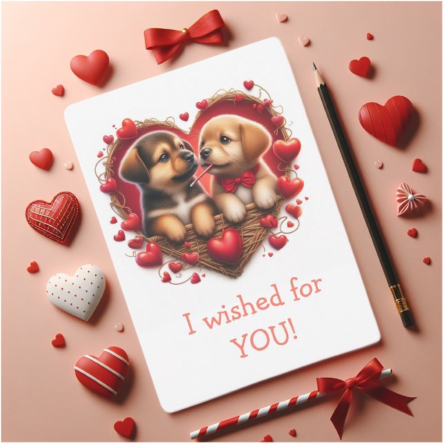 Alla hjärtans dags valp-kärlek och magi julkort (Cute Valentine's puppy card.)