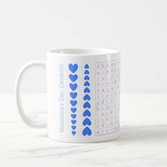 Alla hjärtans dagschacklista Puzzle Rosa, Blue Hea Kaffemugg (Vänster)